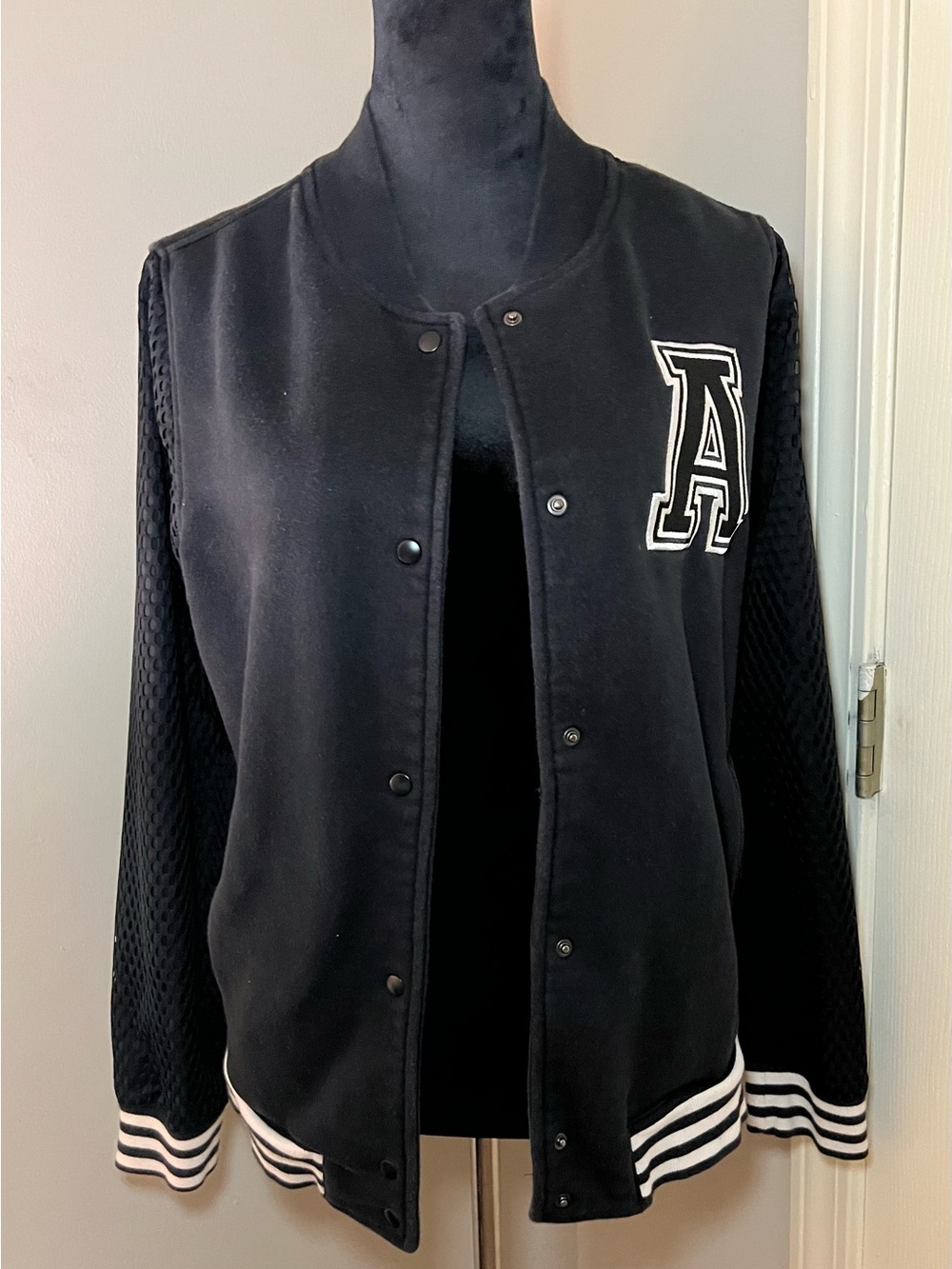 Adidas Varsity/Bomber Jacket. Ladies Size Large Black and White Great Condition